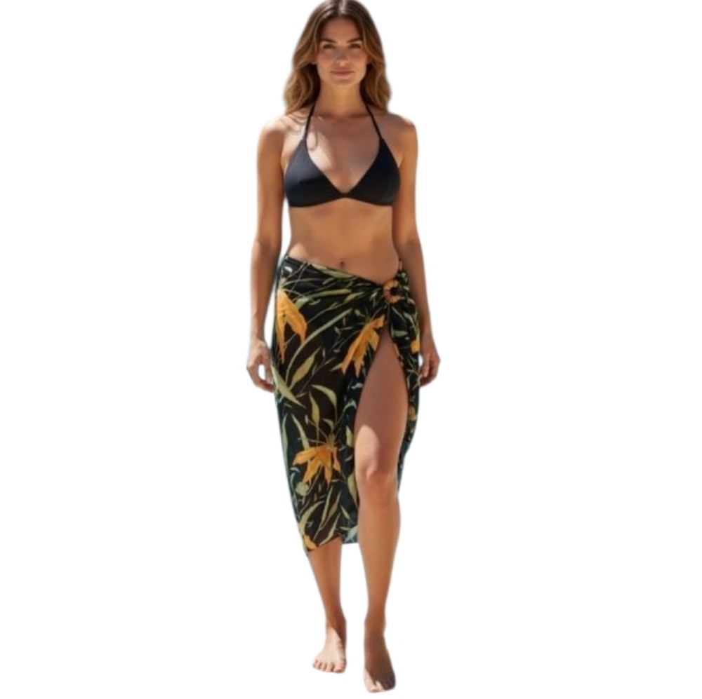 Joseph Ribkoff Women's Sarong Swim Skirt Black Tropical Floral Print Size 12